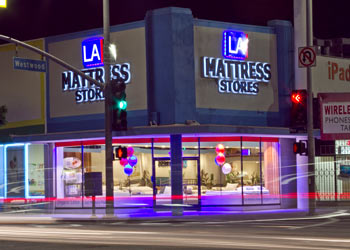 West LA Mattress Store on Pico Blvd with modern window displays and street view