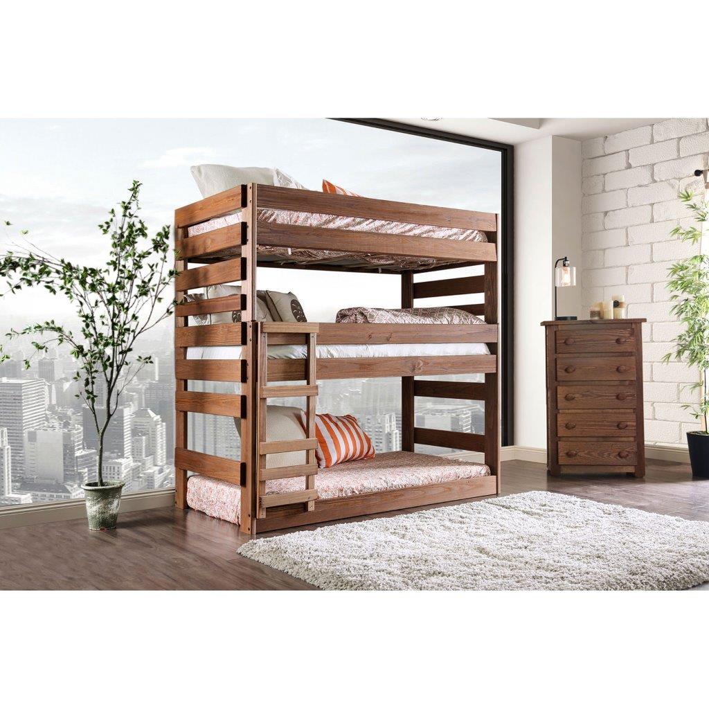 Pollyanna Twin Over Twin Over Twin Bed With 3 Slat Kits In Mahogany