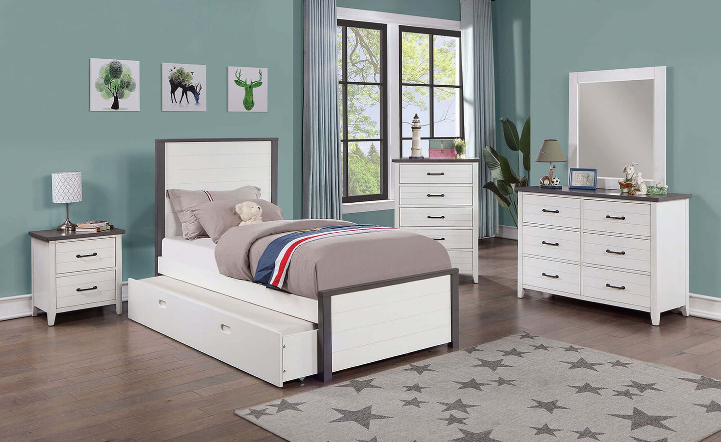 Priam Night Stand In White and Gray
