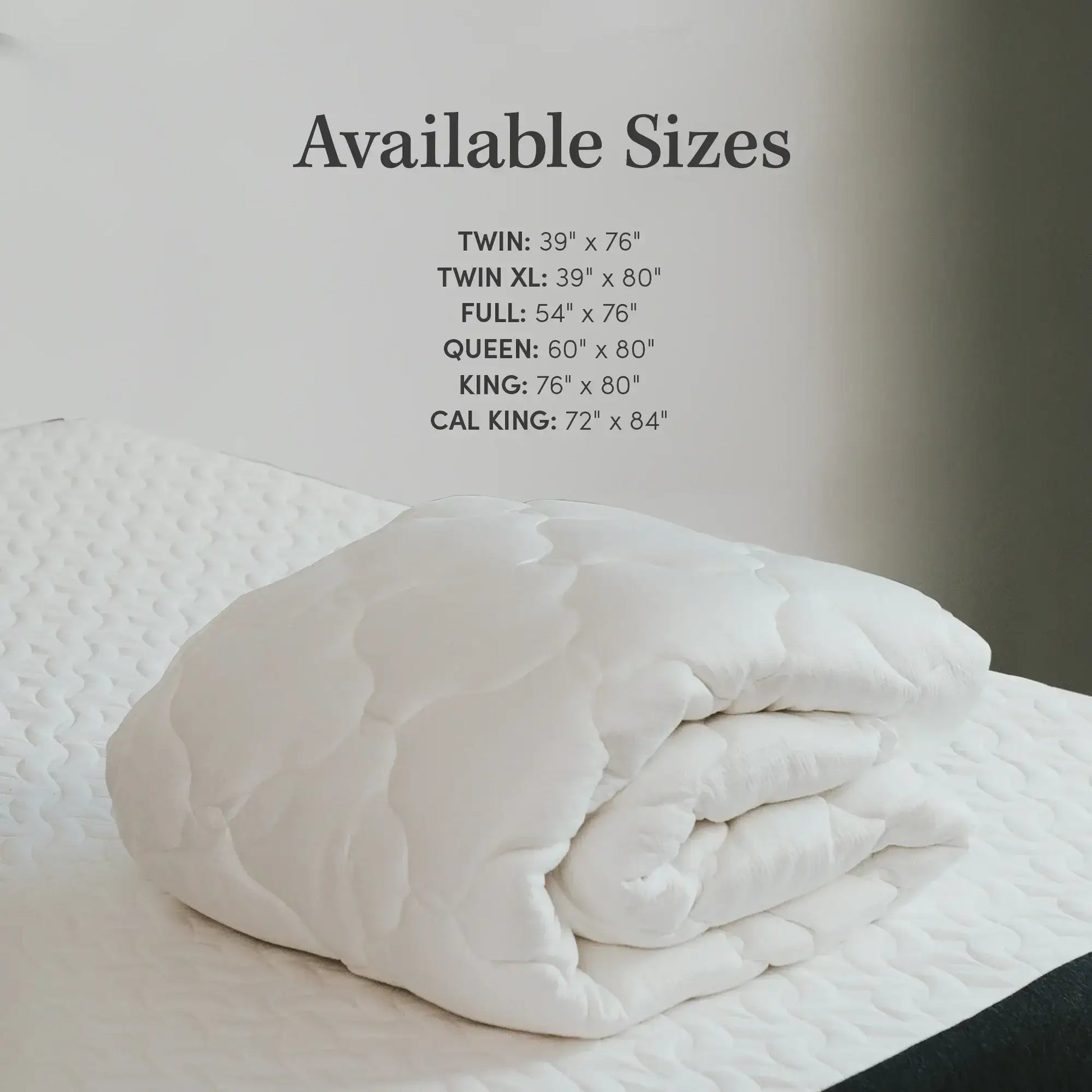 Available sizes for eLux Rayon Bamboo Mattress Pad: Twin, Twin XL, Full, Queen, King, and Cal King with dimensions.