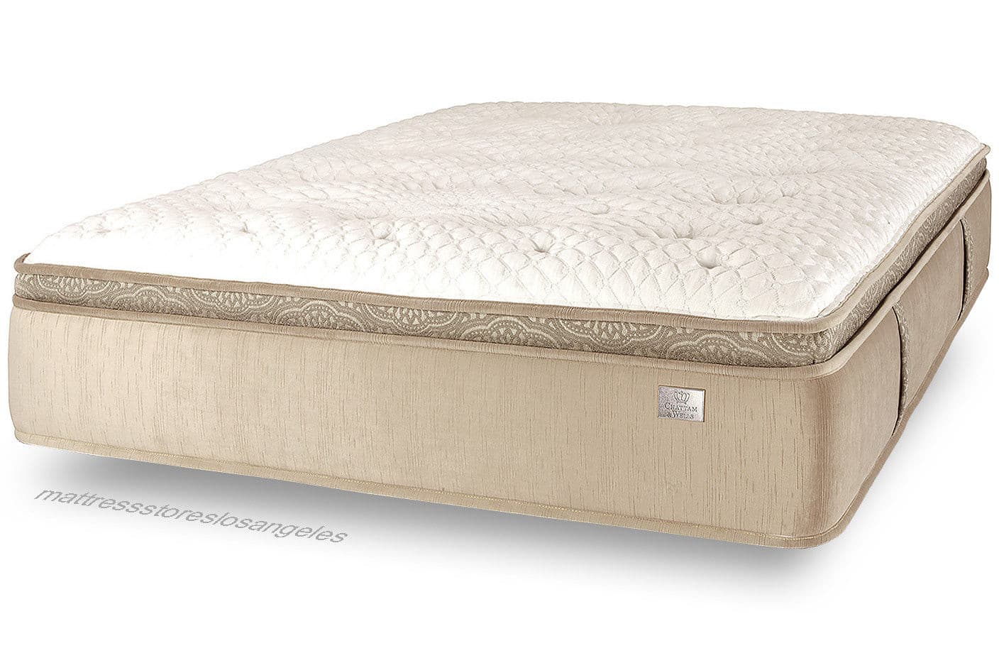 Chattam & Wells Geneva Luxury Medium Euro Top Mattress with natural latex, 16-inch height and elegant cream design.