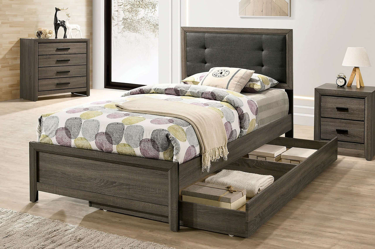 Roanne Twin Bed In Gray and Charcoal