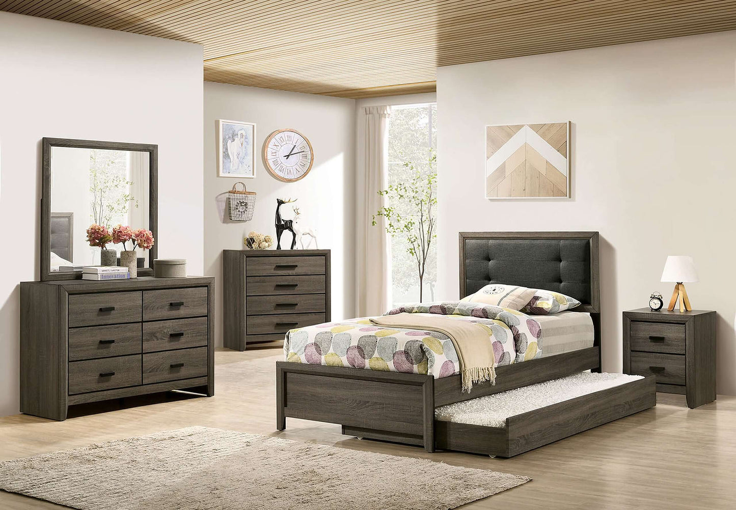 Roanne Twin Bed In Gray and Charcoal