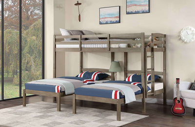 Triple Twin Bunk Bed In Warm Gray