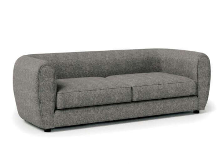 Verdal Gray Contemporary Sofa featuring rounded shape and soft boucle upholstery for modern living room style.