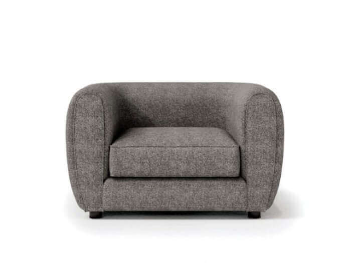 Verdal Gray contemporary armchair with smooth lines and compact design, perfect for modern living rooms.