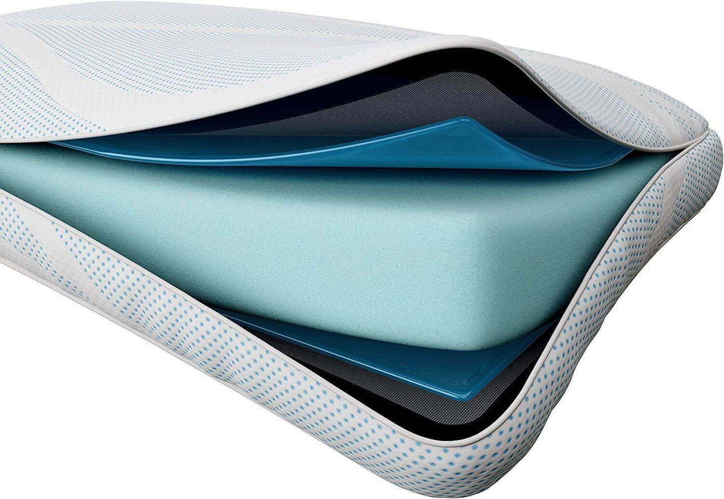 Close-up view of the Tempur-Breeze° ProHi pillow showcasing its cooling layers and SmartClimate® cover design.