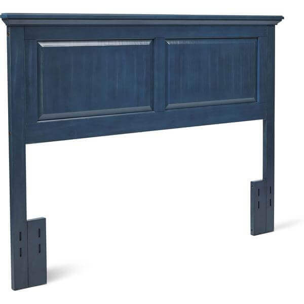 Cottage style blue wood headboard, elegantly designed to enhance bedroom aesthetics with timeless charm and durability.