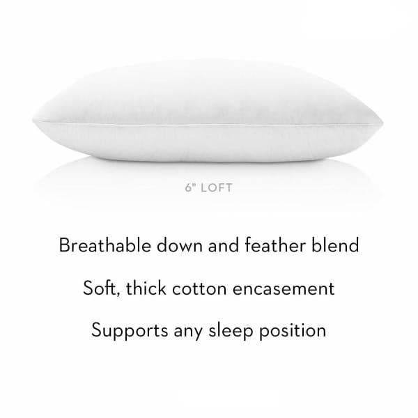 Malouf Cotton Encased Down Blend Pillow with breathable down blend and thick cotton cover, ideal for all sleep positions.