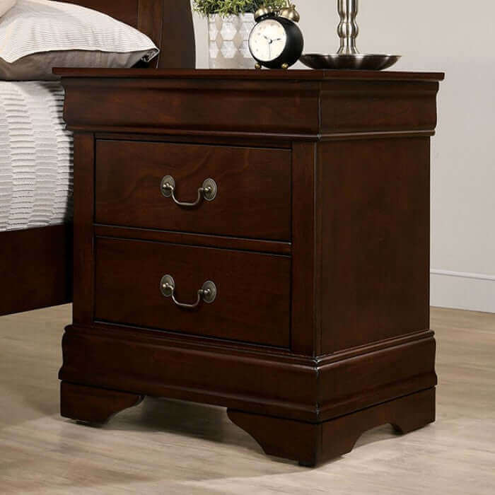 Louis Philippe Cherry Transitional Nightstand with two drawers and a classic design, perfect for stylish bedroom storage.