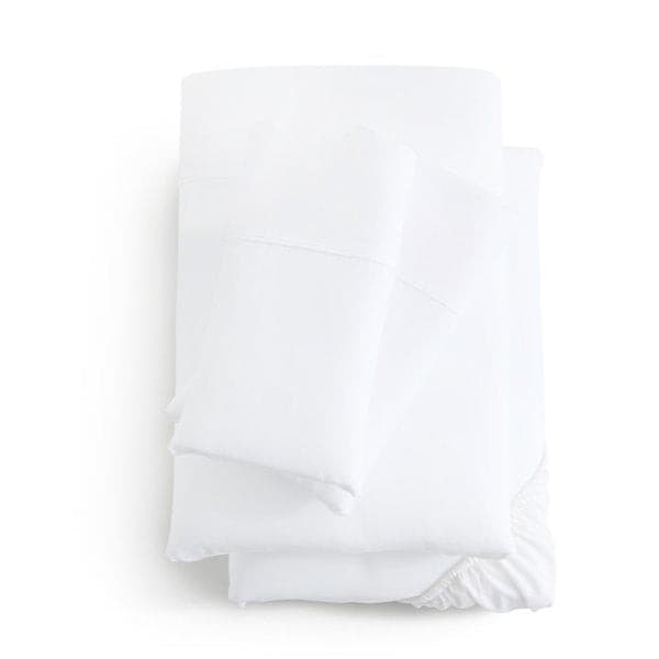 Soft white microfiber sheet set featuring pillowcases and fitted sheet for ultimate comfort and easy care.