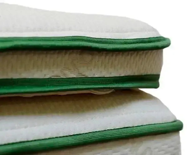 Harvest Green Firm Natural Latex and Vegan Wool Mattress Topper showcasing plush layers and eco-friendly design.
