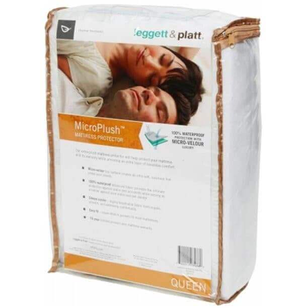 Micro Fiber Plush Waterproof Mattress Protector by Legget & Platt for queen beds, featuring 100% waterproof micro-velour for comfort.