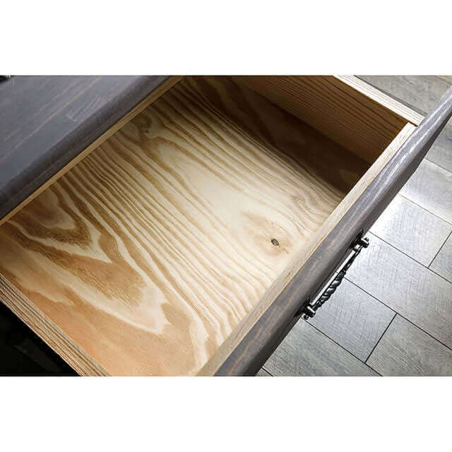 Interior view of the Rockwall White Nightstand drawer showcasing smooth American pine wood construction.