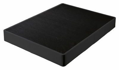Smokey Standard Profile 9" Metal Box Spring Flat Foundation in black fabric, designed for all mattress types.