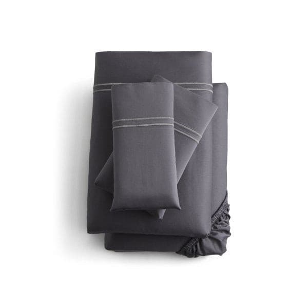 Malouf Premium Charcoal Supima Cotton Sheet Set, featuring extra-deep pockets and luxurious sateen weave.