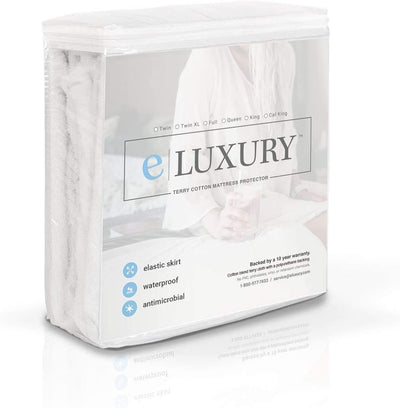 Premium terry cotton mattress protector with waterproof barrier, hypoallergenic and machine washable for easy care.