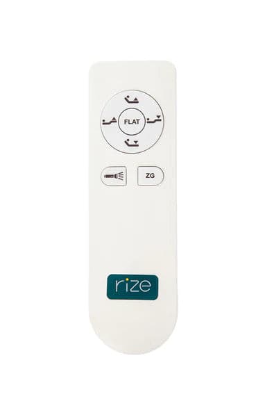 Rize® Tranquility II adjustable base remote control with buttons for flat and zero gravity settings.