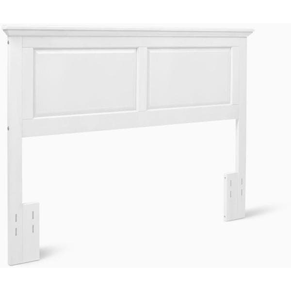 Cottage style white wood headboard with classic design and gloss finish, perfect for complementing any bedroom decor.