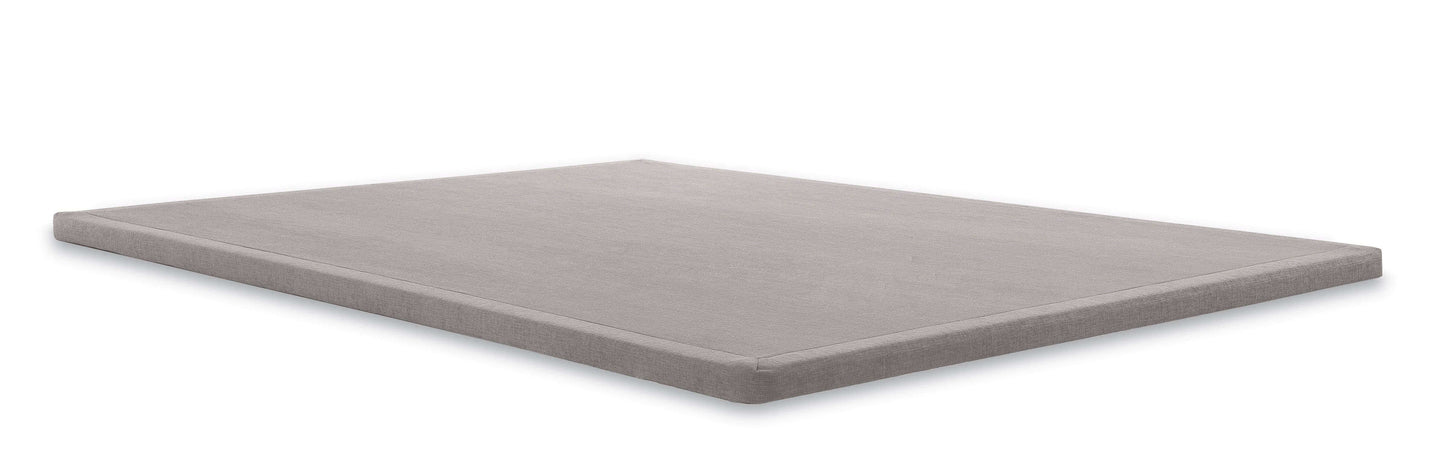 Ultra low 2" grey bunkie board foundation with flat profile for mattress support, ideal for modern bedroom aesthetics.
