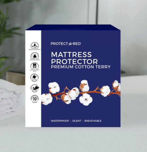 Premium Cotton Terry Mattress Protector by Protect-A-Bed, waterproof and breathable for comfort and protection.