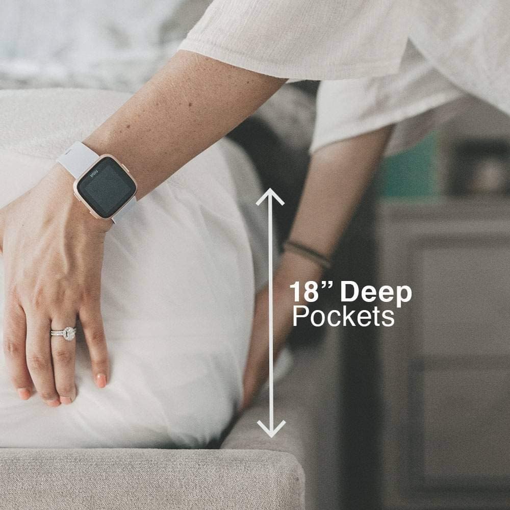 Hand adjusting mattress protector with 18" deep pockets for secure fit on a mattress.