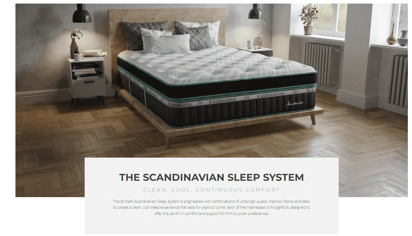 Southerland Scandinavian Collection mattress showcasing premium memory foams and natural latex for restful sleep.