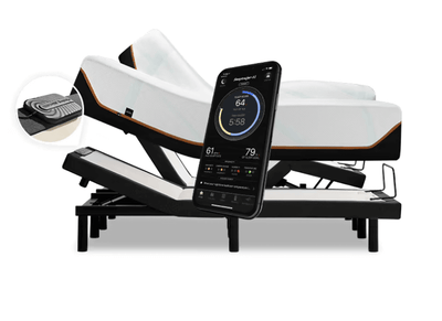 TEMPUR-Extend Smart Base with SleepTracker AI and adjustable positions, showcasing remote control for personalized comfort.