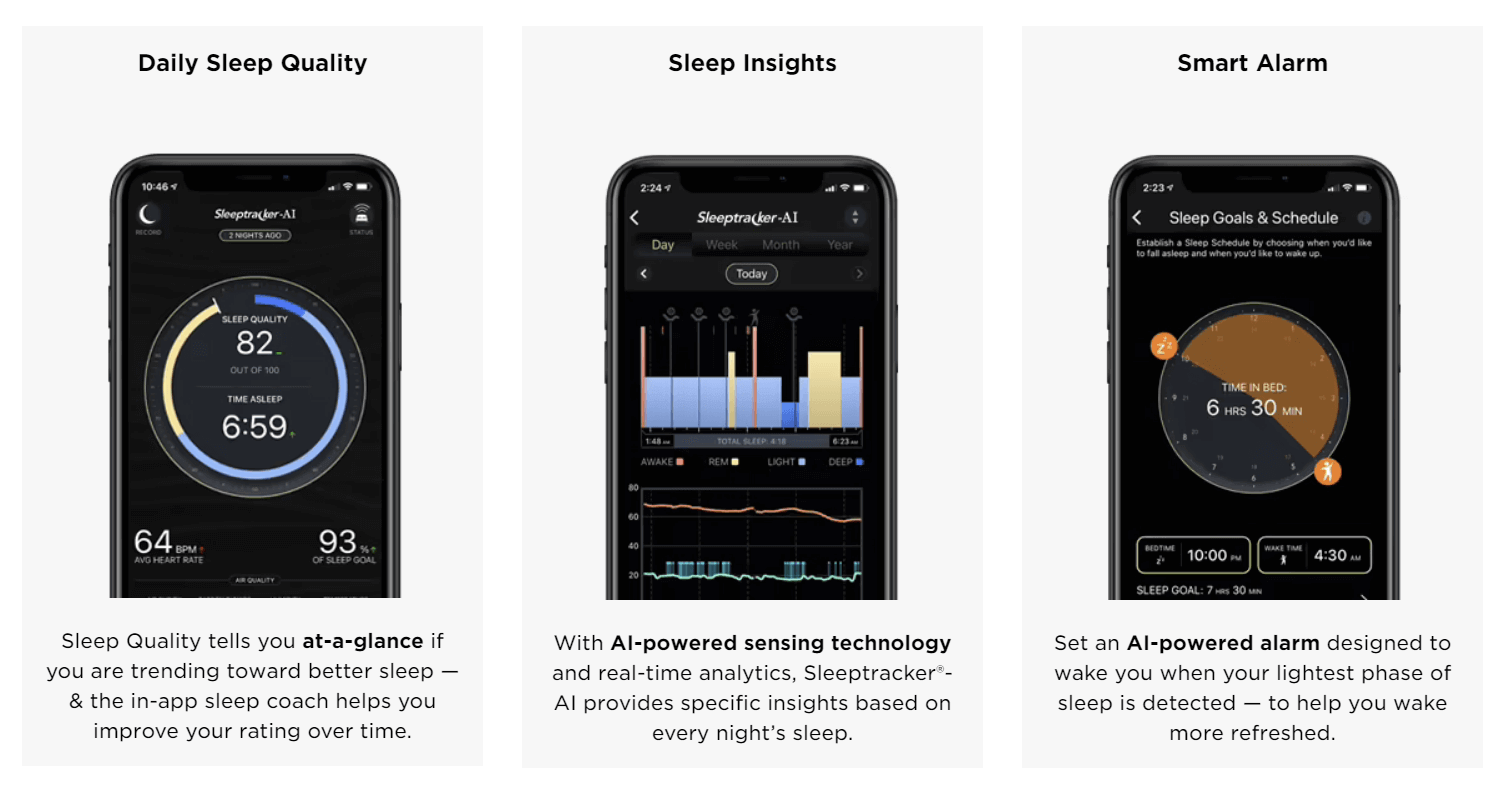 SleepTracker AI app features: daily sleep quality, sleep insights, and smart alarm for better rest and improved sleep habits.