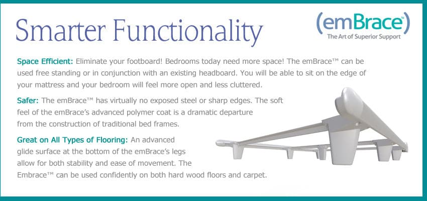 Smarter functionality of emBrace™ bed frame featuring space efficiency and safety with advanced glide structure.