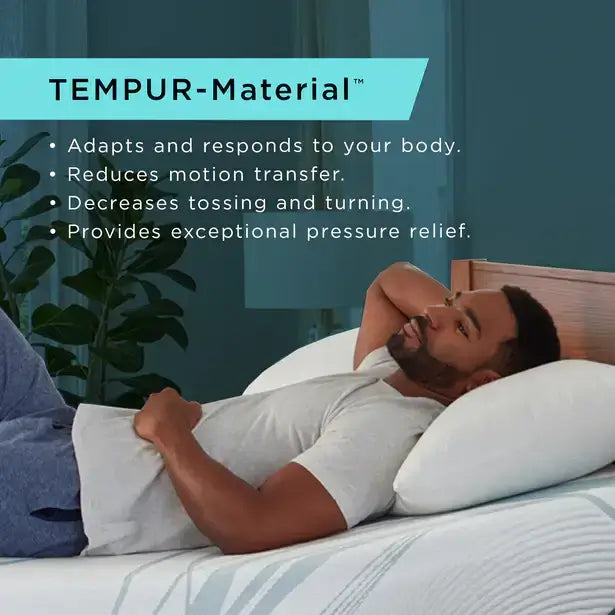 Man relaxing on a pillow featuring TEMPUR-Material™, highlighting its adaptive support and pressure relief benefits.