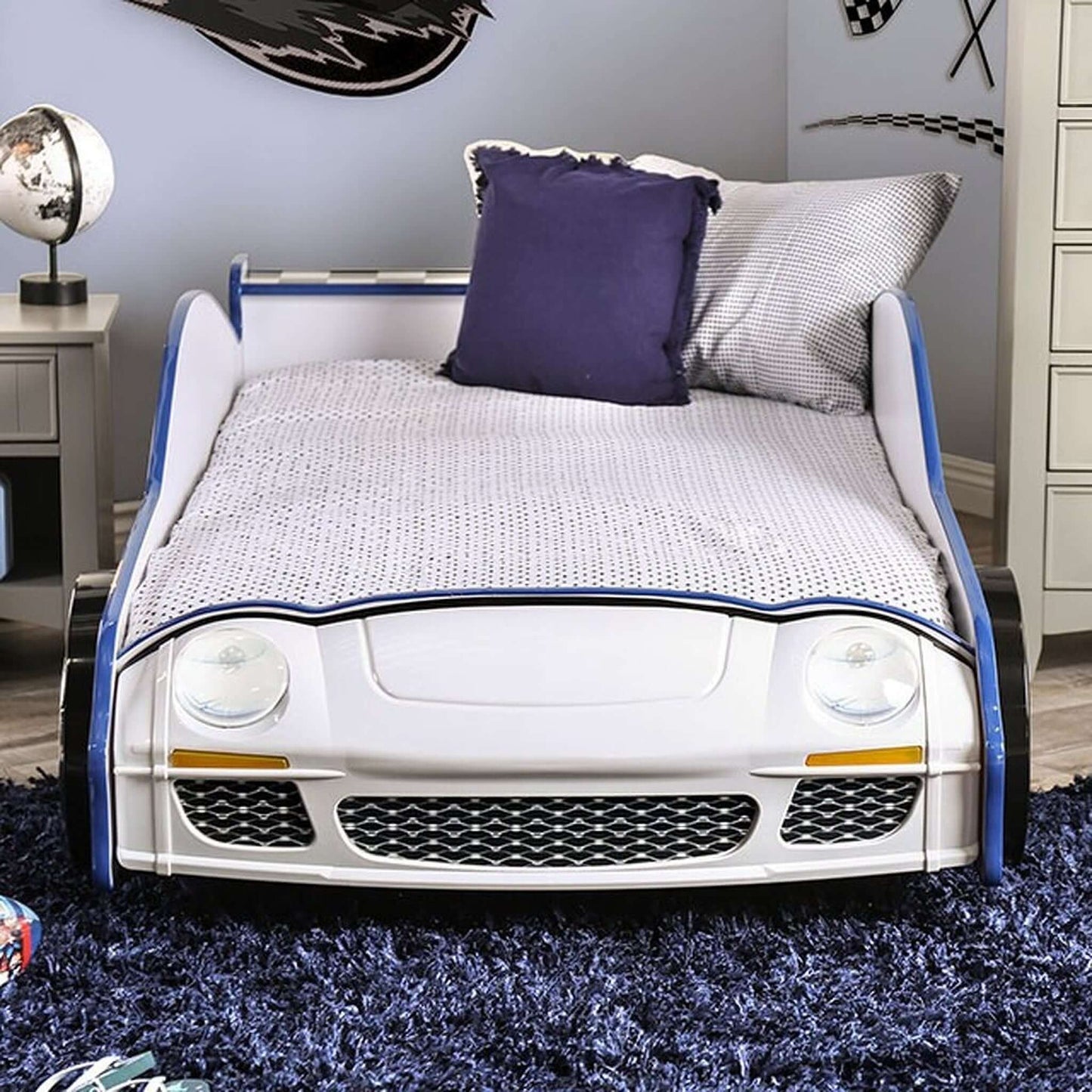Twin Bed In Blue and White