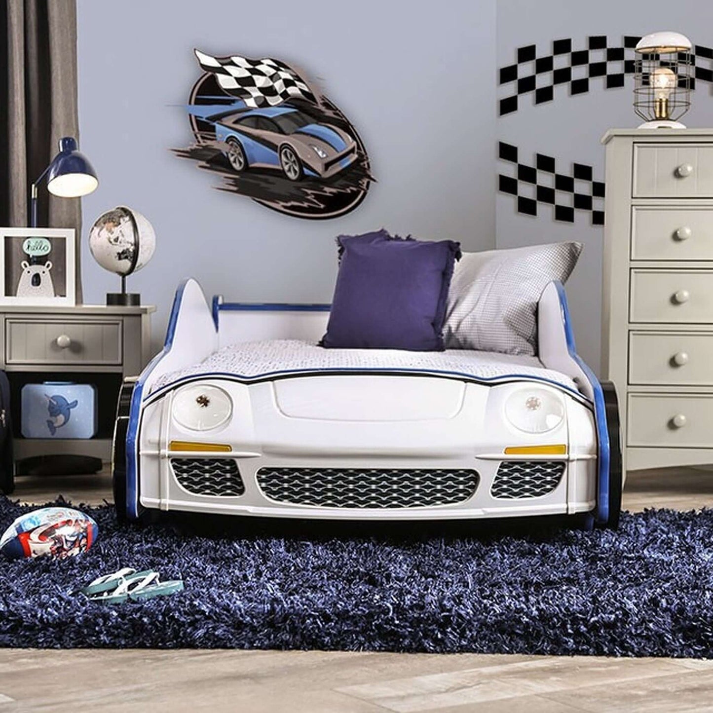 Twin Bed In Blue and White