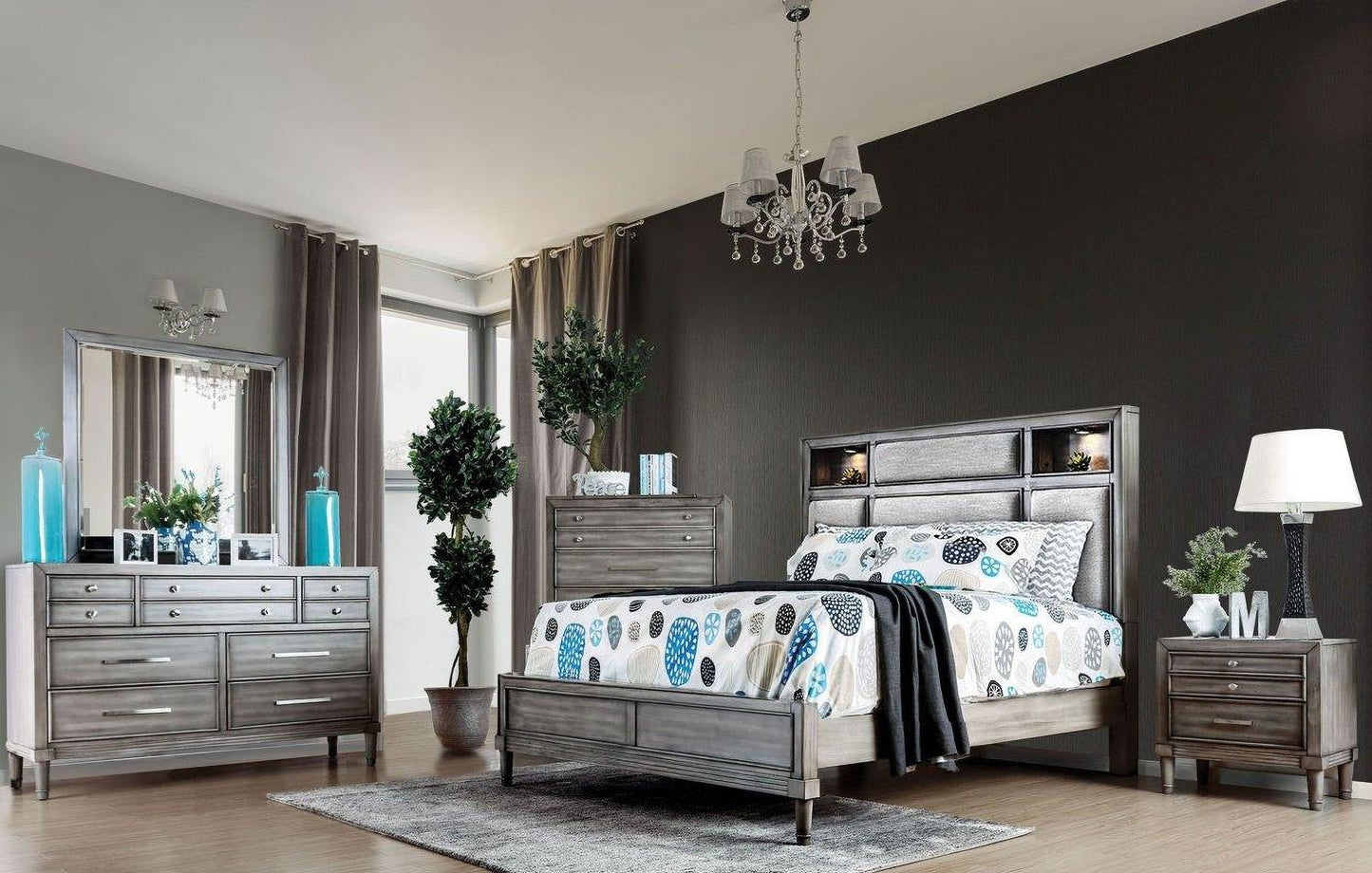 Daphne Gray CalKing Upholstered Platform Bed