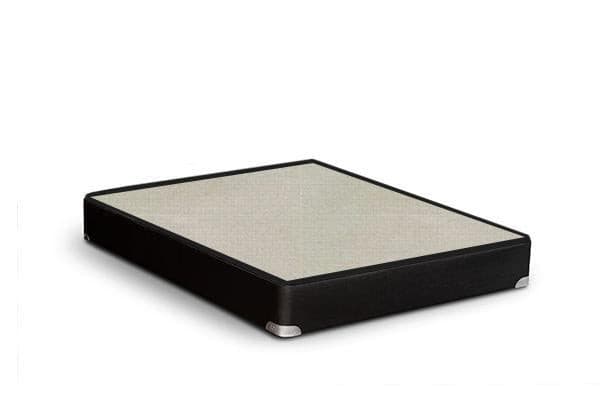 BIA Universal Flat Box Spring Foundation in black fabric, offering strong support for mattresses and enhancing bedroom aesthetics.