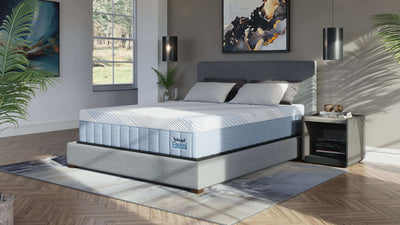 Stylish bedroom featuring a Diamond Technogel® Technology Estasii 12" Plush Foam Mattress on a modern bed frame.