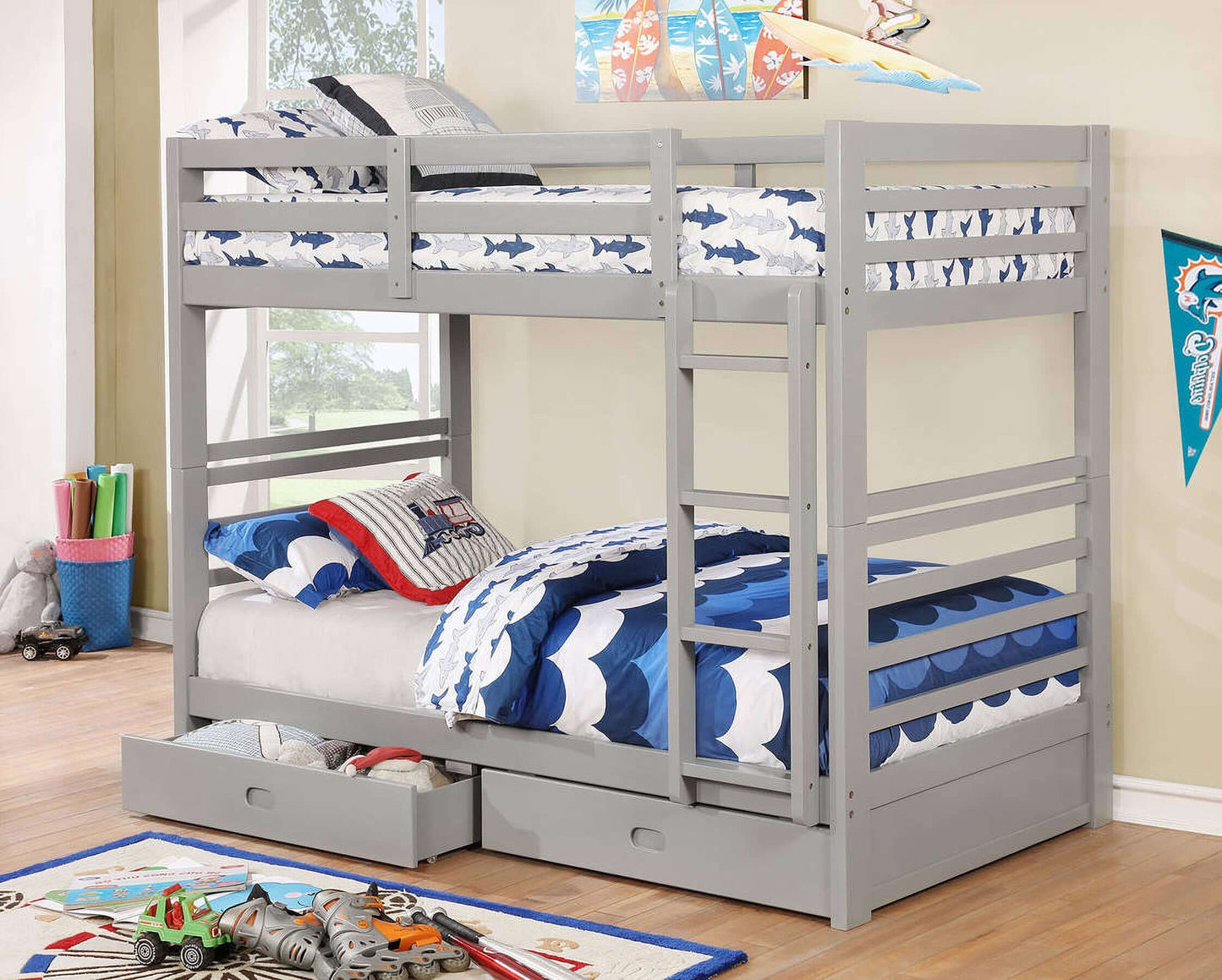 Furniture of America California IV Gray Twin over Twin Bunk Bed