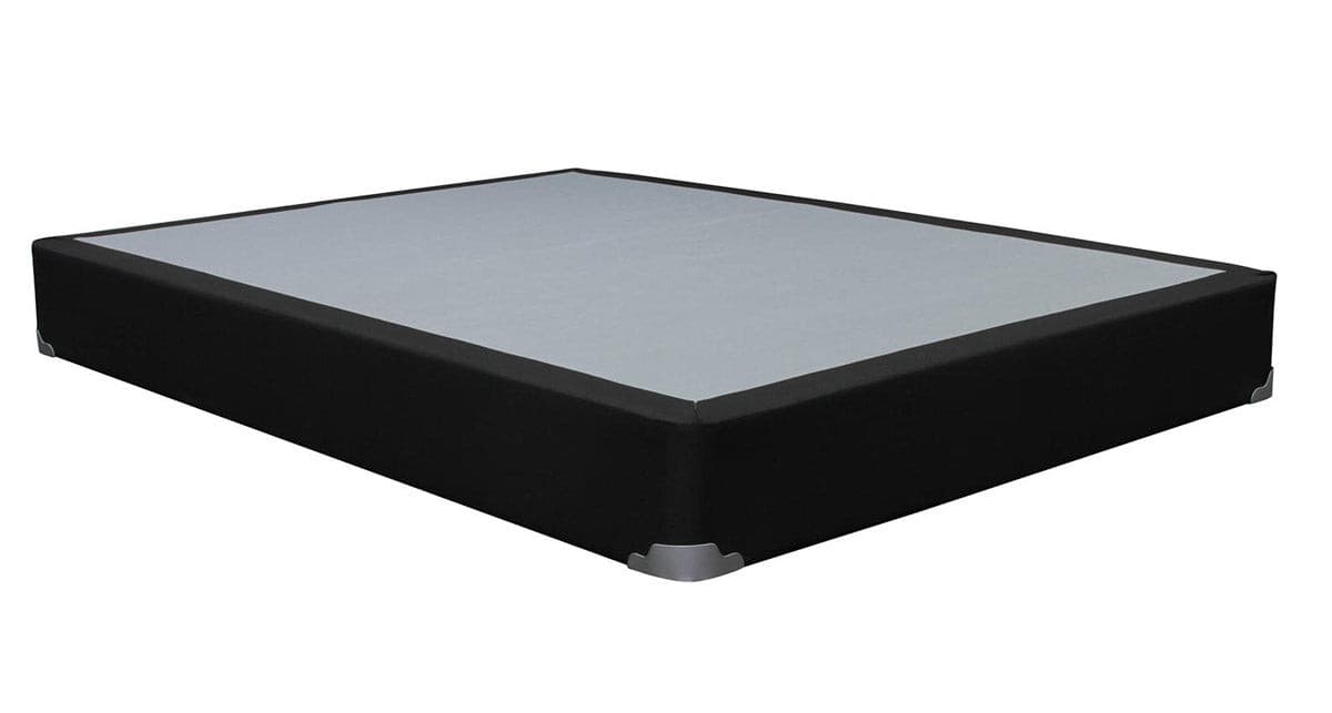 BIA Universal Flat Box Spring Foundation in black fabric, 9" profile, providing strong support for mattresses.