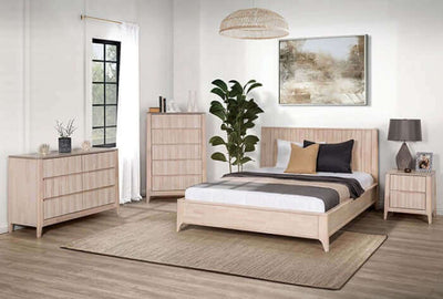 Stylish Gervais Mid Century Bed frame in a modern bedroom setting with matching furniture and natural decor.