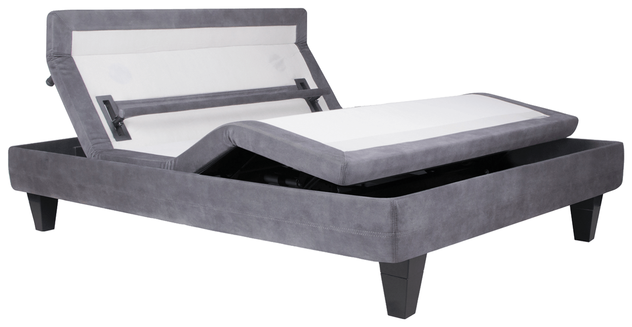 Serta Motion Custom II adjustable bed base in gray, showcasing customizable head and foot elevation options.