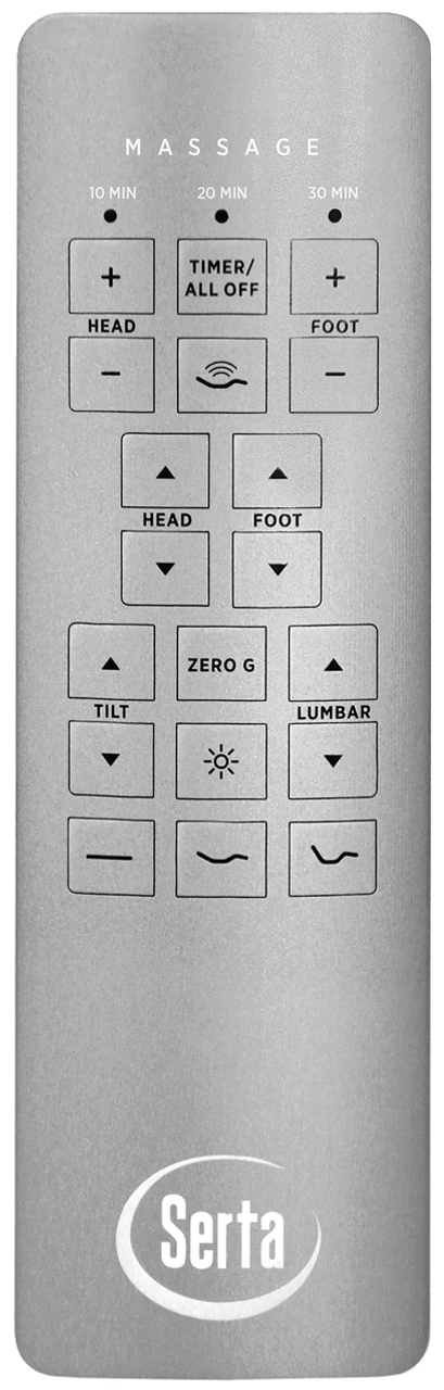 Serta adjustable bed remote control with massage options and customizable settings for enhanced comfort.