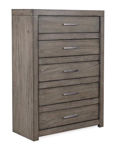 Modern Loft Collection Graystone Chest with six drawers and sleek aged bronze hardware, ideal for stylish home storage.