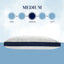 Stearns & Foster Lux Estate Pillow with medium firmness rating displayed on a soft blue background.