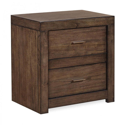 Modern Loft Brownstone Nightstand with two drawers and aged bronze pull hardware, blending classic and contemporary styles.