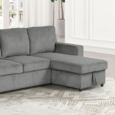 Yves Corduroy Sectional Sofa in contemporary dark gray with reversible chaise and storage options, enhancing living space comfort.