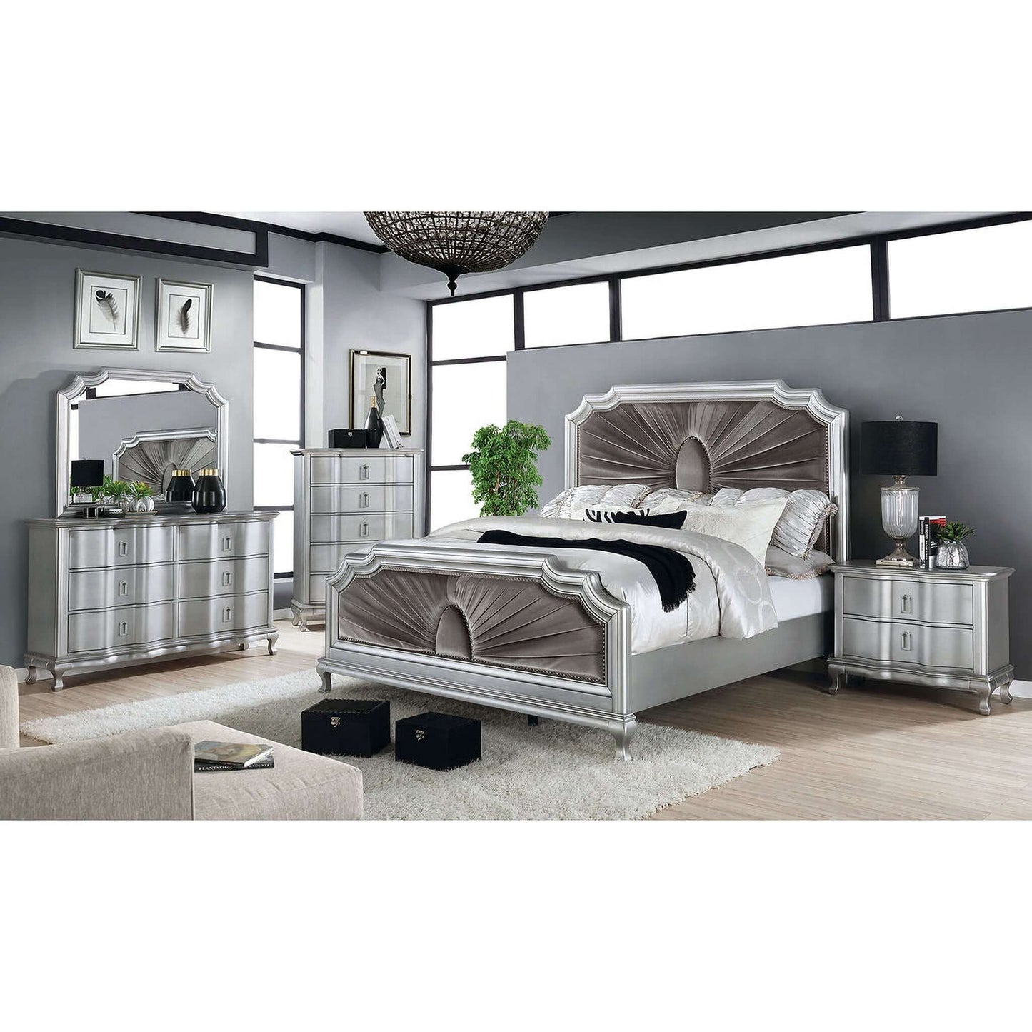 Aalok Queen Bed In Silver and Warm Gray