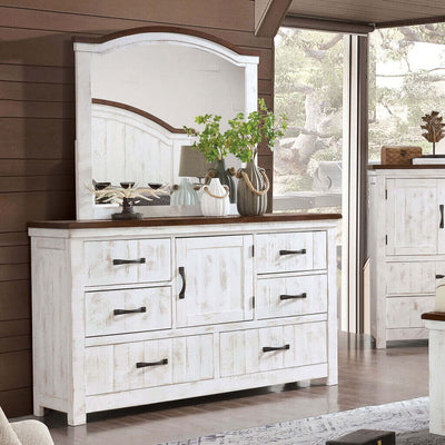 Alyson Dresser In Distressed White and Walnut