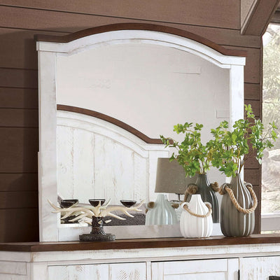 Alyson Mirror In Distressed White and Walnut