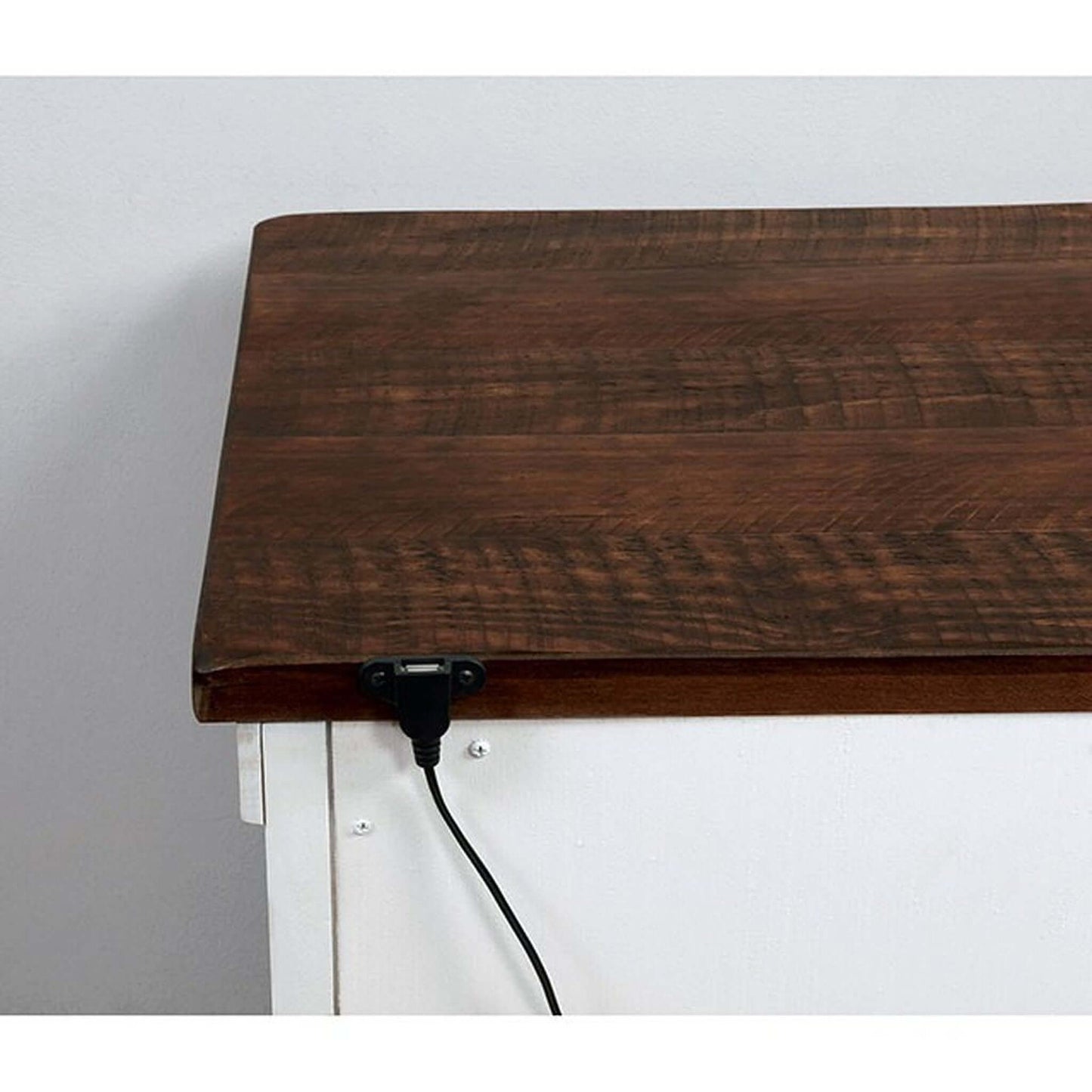 Alyson Night Stand With Usb Plug In Distressed White and Walnut