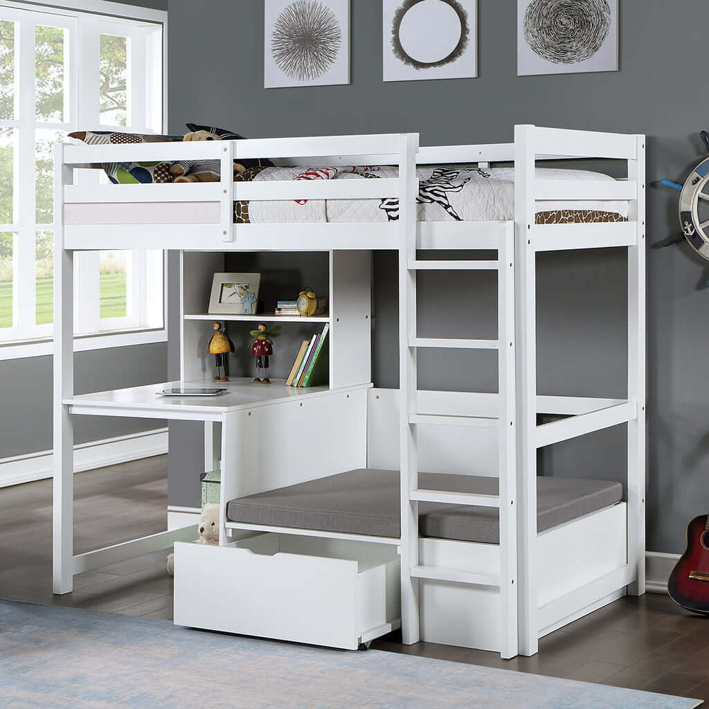 Callistus Twin Over Workstation Loft Bed In Warm Gray